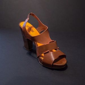 Camel and orange chunky heal sandals