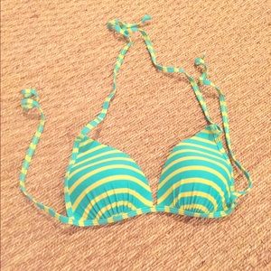 Blue/green and yellow push-up bikini top