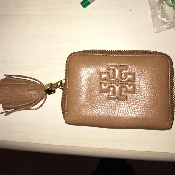 Tory Burch small pebbled tan leather COIN  CASE