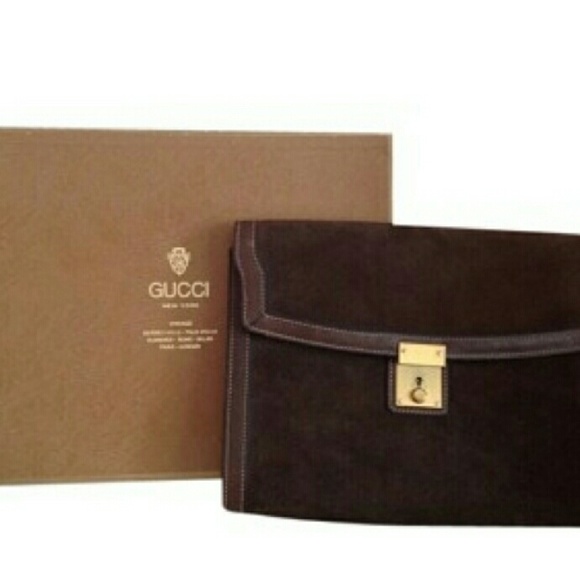 Authentic Gucci vintage suede brown clutch