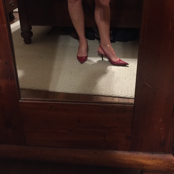 Red sling back pump