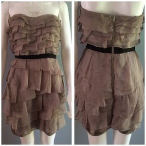 Gray ruffled chiffon strapless dress