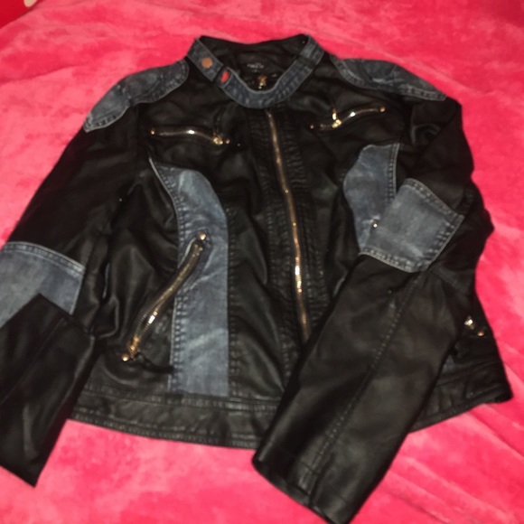 black, denim and gold leather jacket