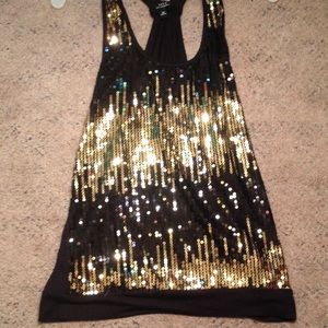 Black and Gold Sequin Tank Top
