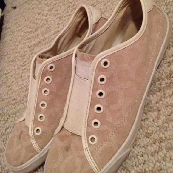 Coach Tan and White Slip-On Casual Shoes
