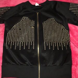 black jacket with gold