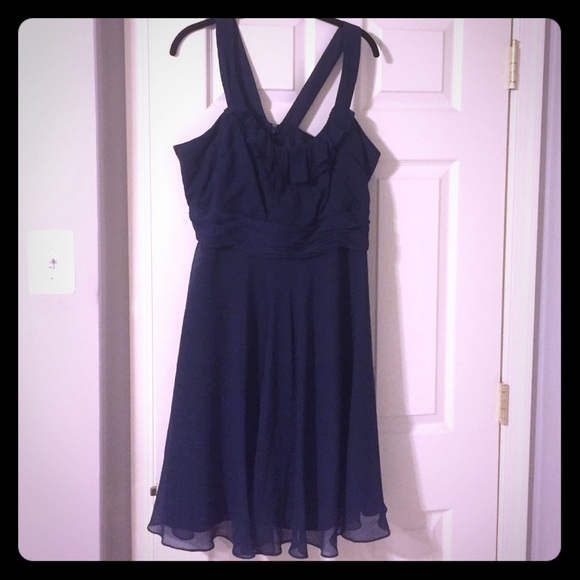 David's Bridal navy chiffon short dress, size 16
