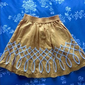 Embroidered Mustard Yellow Anthropologie Skirt
