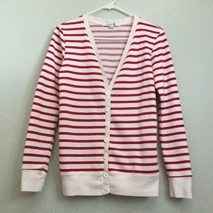 FOREVER 21 STRIPED CARDIGAN (SIZE M/CREAM+RED)
