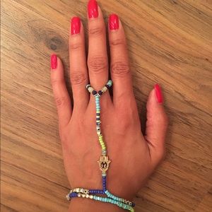 Beaded HAMSA HAND Slave Bracelet and Ring