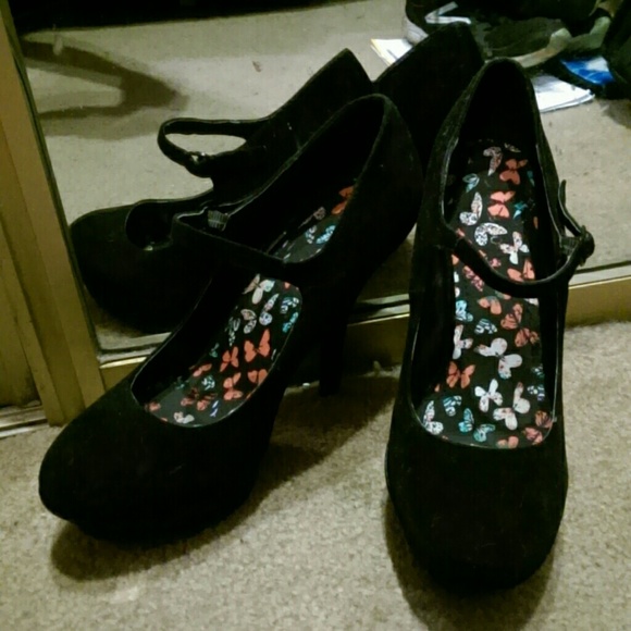 Black suede high heels