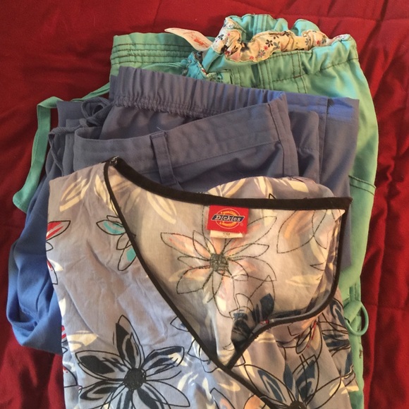 Koi cargo pants M, Nrg pants M, and Dickies top S