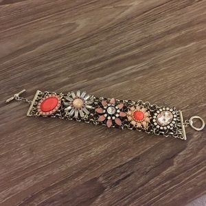 Silver coral gem bracelet