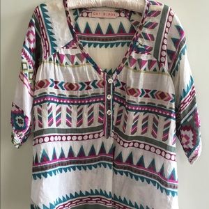 Linen tribal boho top/tunic S