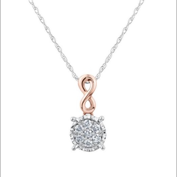 Two-tone cluster diamond infinity gold pendant 10k