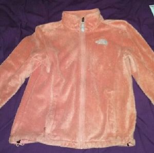 Pink/Melon fuzzy NorthFace jacket
