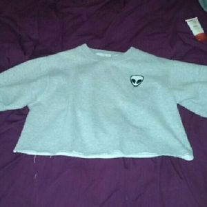 Alien Cropped Sweatshirt Gray