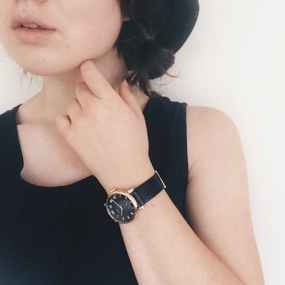 Marc Jacobs Baker Watch In Black Leather