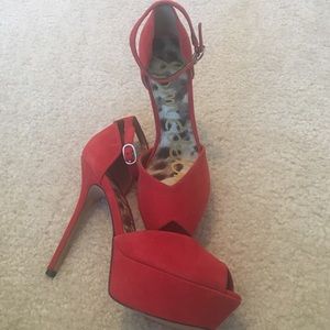 Sam Edelman red suede peep toe pumps