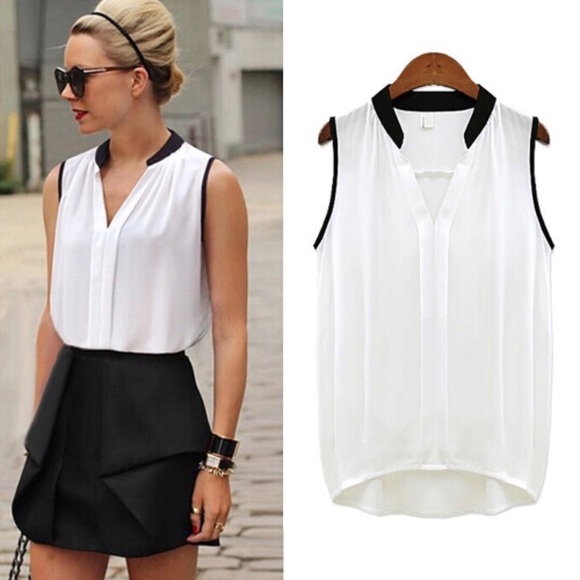 GlamVault Tops - {20% off Sale} ONE LEFT White with Black Trim Top