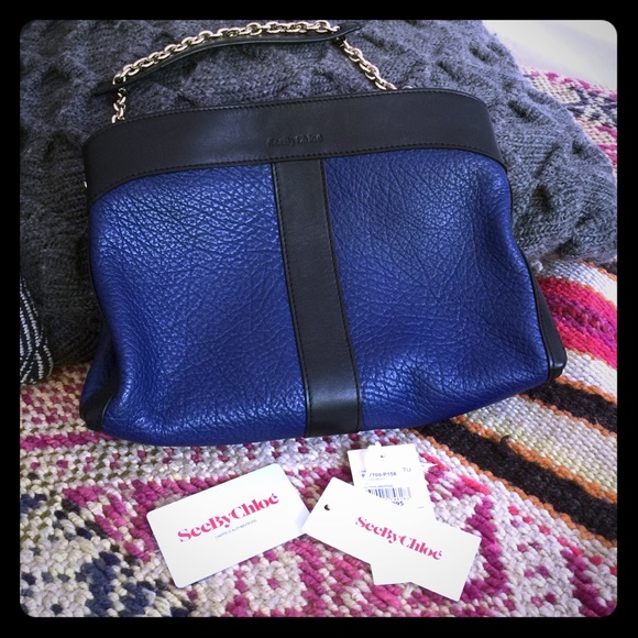 See by Chloe Marine and Black Leather Handbag