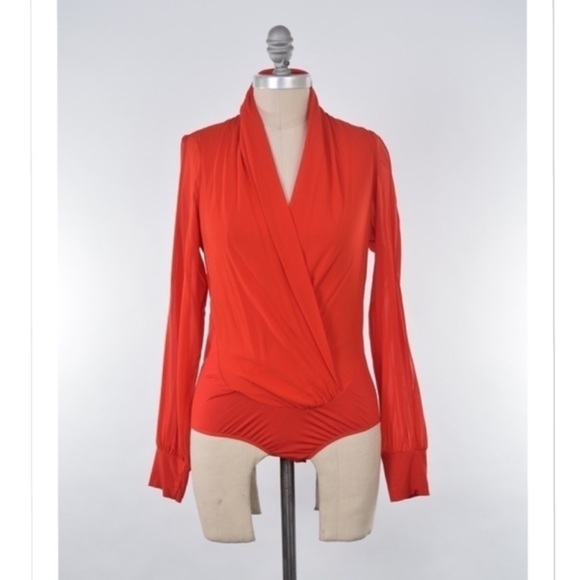 bebe Dresses & Skirts - ❌SOLD❌Bebe cherry red draped silk bodysuit