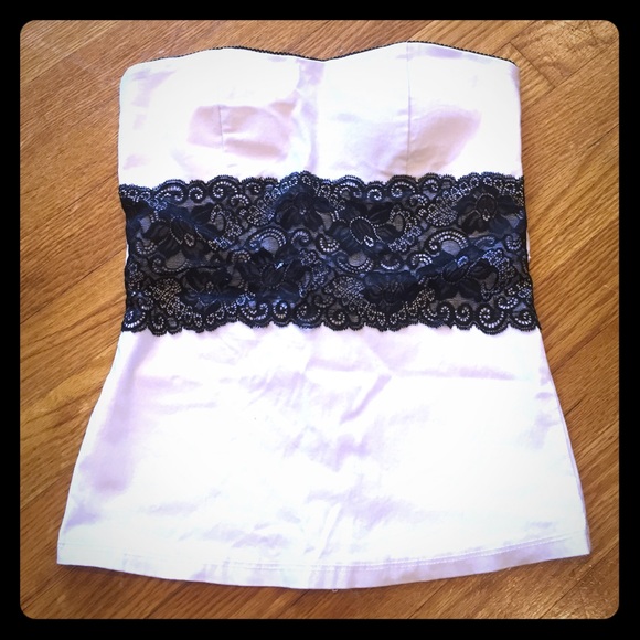 White and black lace tube top