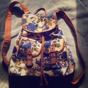 Vintage Inspired Blue Floral Fashion Backpack