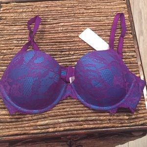 Victoria's Secret blue & purple flower lace bra.