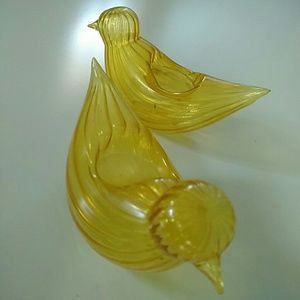 Yellow Glass Bird Candle Holders