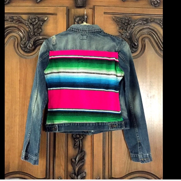 Free People RARE Mexican Stripe Denim Jacket S - Picture 3 of 4