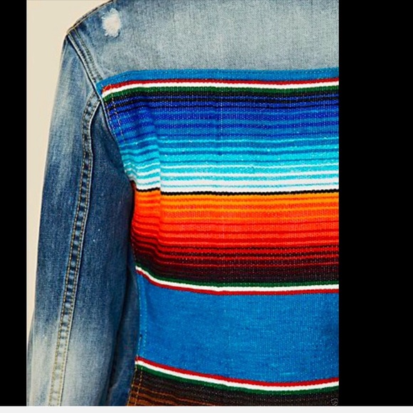Free People RARE Mexican Stripe Denim Jacket S - Picture 4 of 4