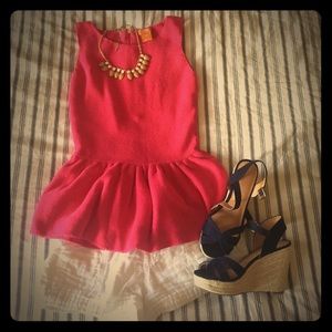 Pink Knit Peplum Top with Gold Zipper