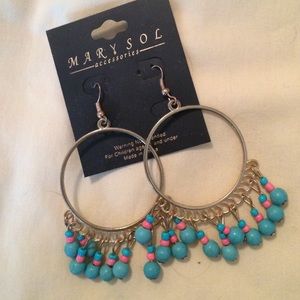 Marysol earrings- gold with turquoise & pink beads