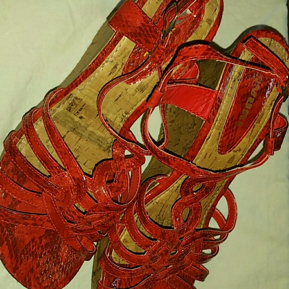 Wurl wedge size 8.5 sandle dress shoe red cork - Picture 1 of 4