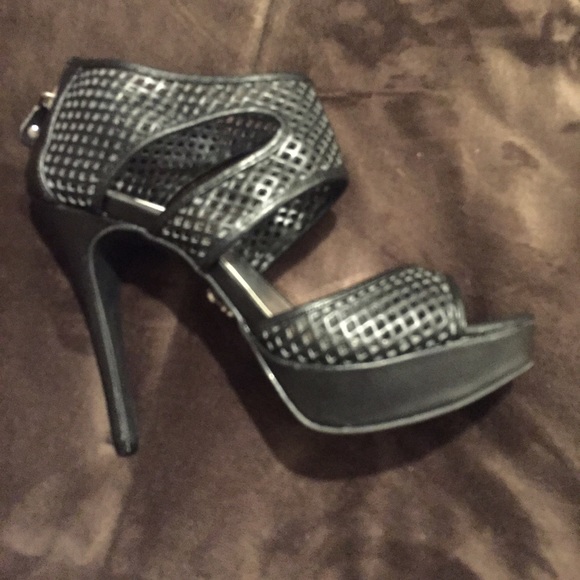 Black cage open toe heels