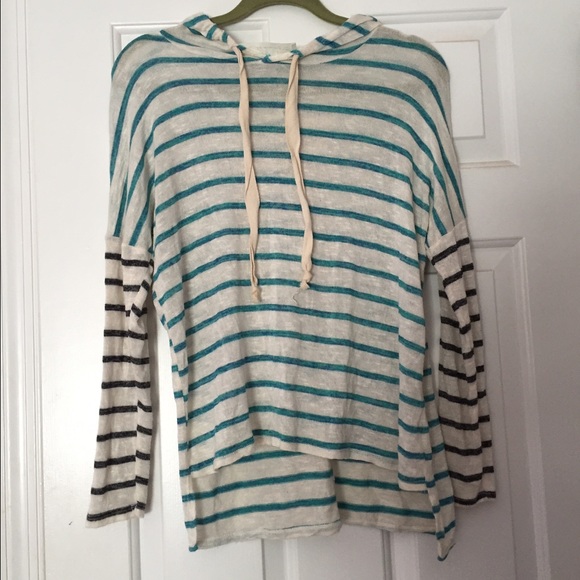 Cool, hooded, blue striped long sleeve.