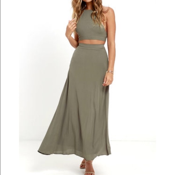 NWT Lulu's Olive Green Maxi Dress- 2 piece
