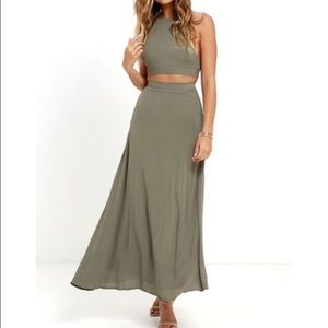 NWT Lulu's Olive Green Maxi Dress- 2 piece