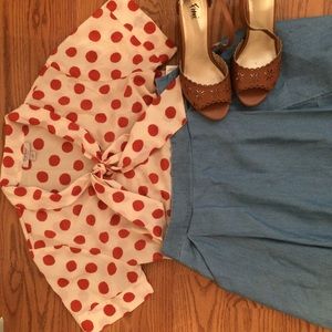 Tucker for target polka dot tie neck blouse M