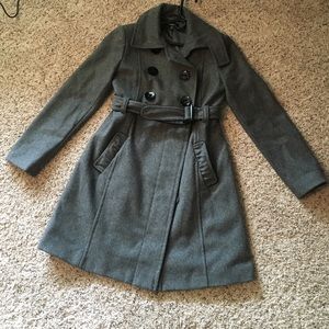 Gray with Black trim Bebe size M trench coat.