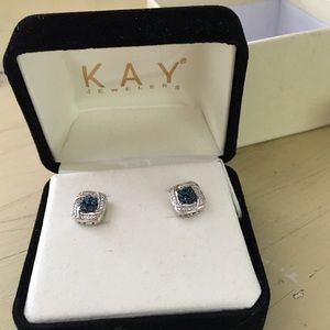 Kay Jewelers White and Blue Diamond Earrings