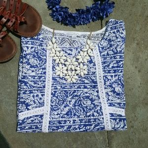 Hi low blue floral shirt