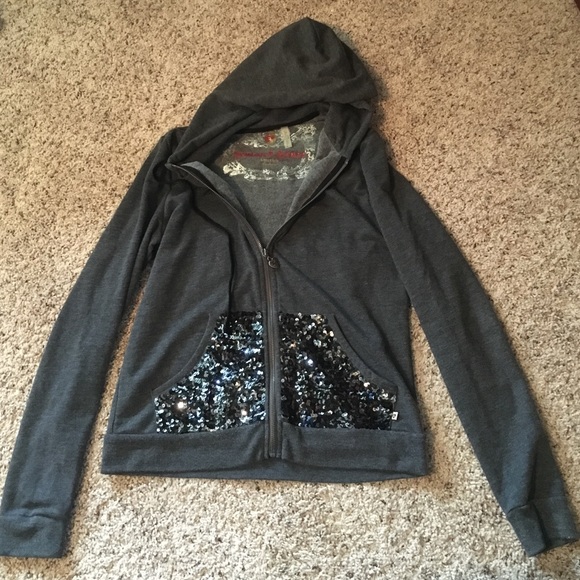 Dark Grey & Blue sequin hoodie.