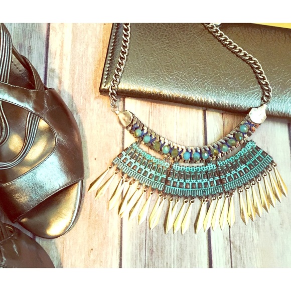 Turquoise Fringe Bib Necklace