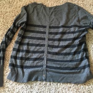 Grey striped 'Loft' sweater. Buttons down the back