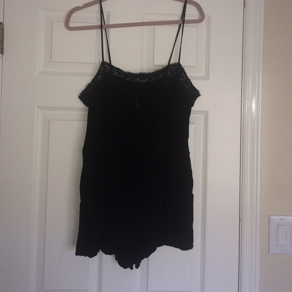 Black gauze fabric romper