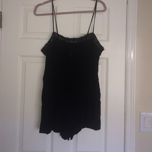 Black gauze fabric romper