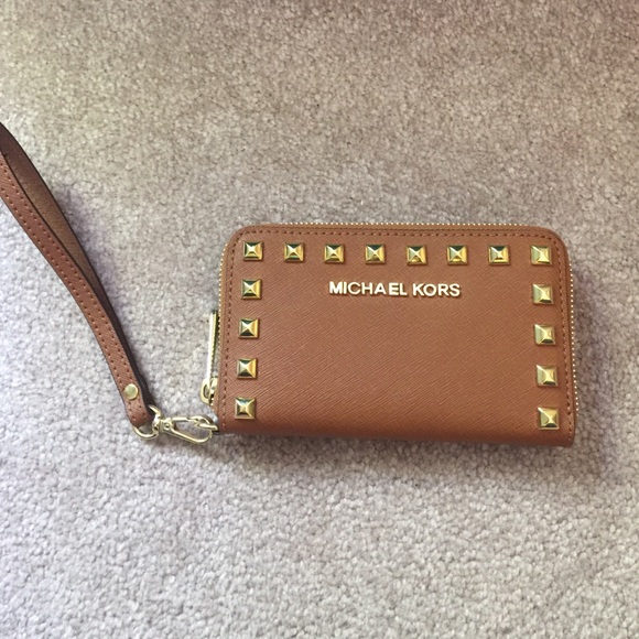 Micheal Kors brown studded wristlet