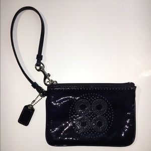 Coach Audrey Patent Perforated Navy Blue Wristlet